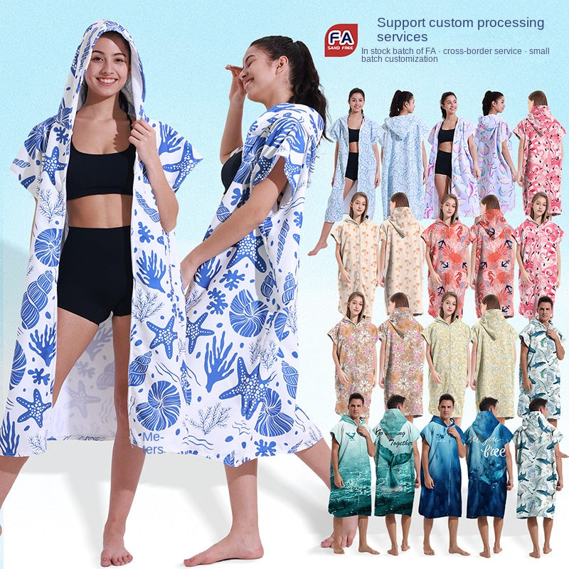 Hooded Towel Ultra-fine Fiber Zipper Wearable Bathrobe Cape Beach Towel