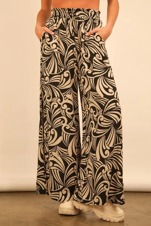 VERY J Full Size Printed Wide Leg Pants Plus Size