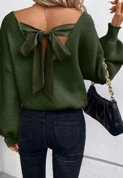 Tied Back V-Neck Long Sleeve Sweater for Women Fashion