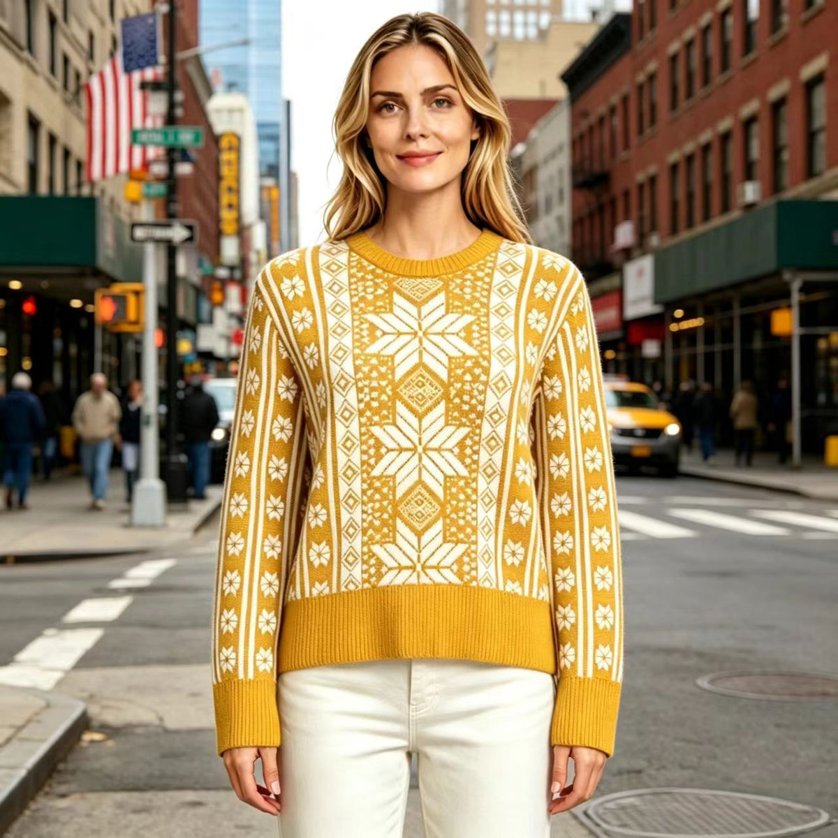 Fair Isle Snowflake Jacquard Sweater For Women