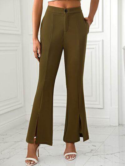 Slit Flare Pants with Pockets for Stylish Comfort