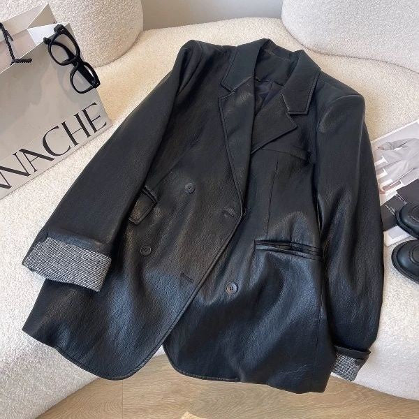 Korean-style Fashionable Loose Leather Jacket Women's Top