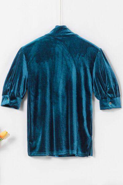 Tie Neck Half Sleeve Blouse for Women in Sheer Fabric