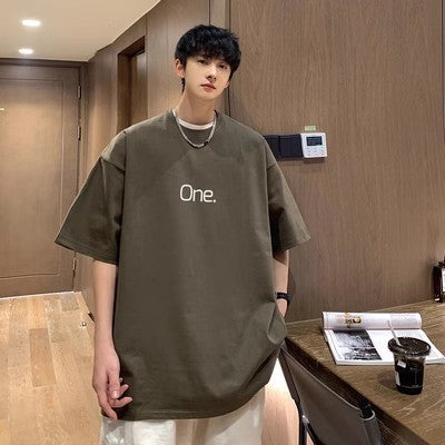 Summer Pure Cotton Plus Size Men’s Letter Tee