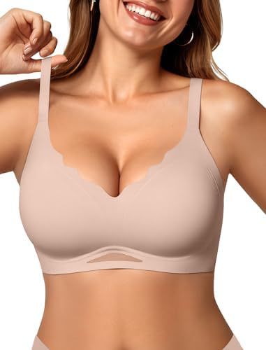 OEAK Women's Wireless Bras Scalloped Push-Up Bralettes No Underwire