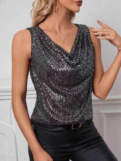 Sequin Cowl Neck Tank Top for Stylish Evening Wear