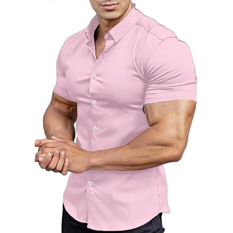 Solid-color Shirt Thin Short-sleeve Shirt For Men