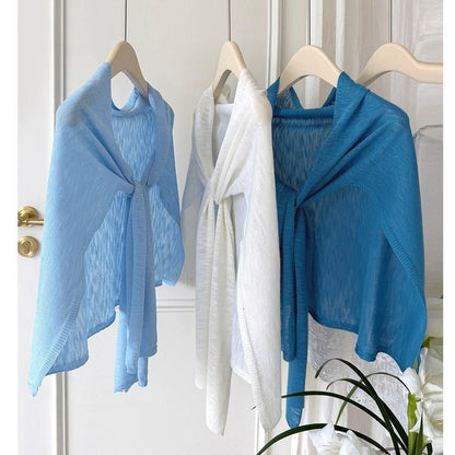 Womens Plus-Size Knitted Shawl With Bamboo-Strip Pattern