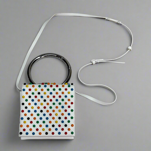 CHARLES & KEITH Rainbow Studded Shoulder Purse Faux Leather 6" x 6" (Pre-Owned)