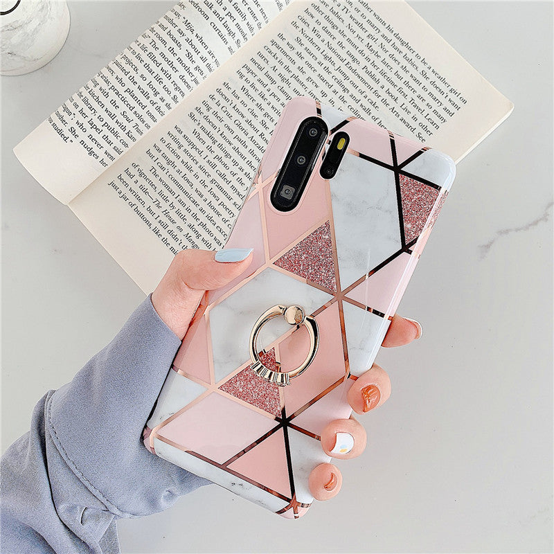 Electroplating mosaic marble ring phone case
