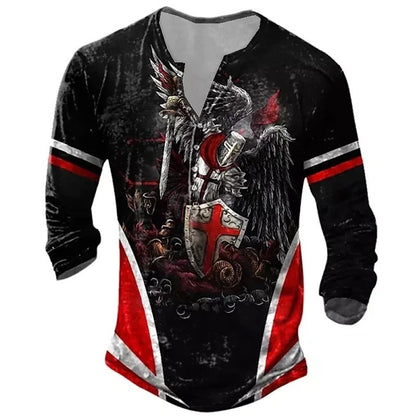 Men's Medieval Digital Print Long Sleeve T-shirt