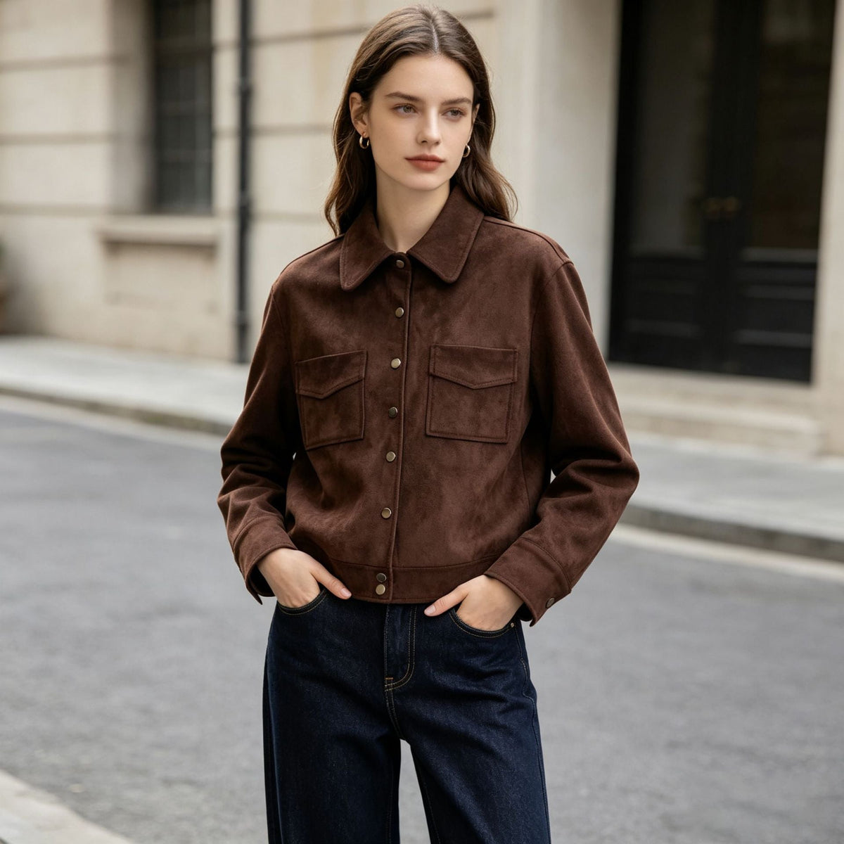 Women's Lapel-collar Jacket With Pockets