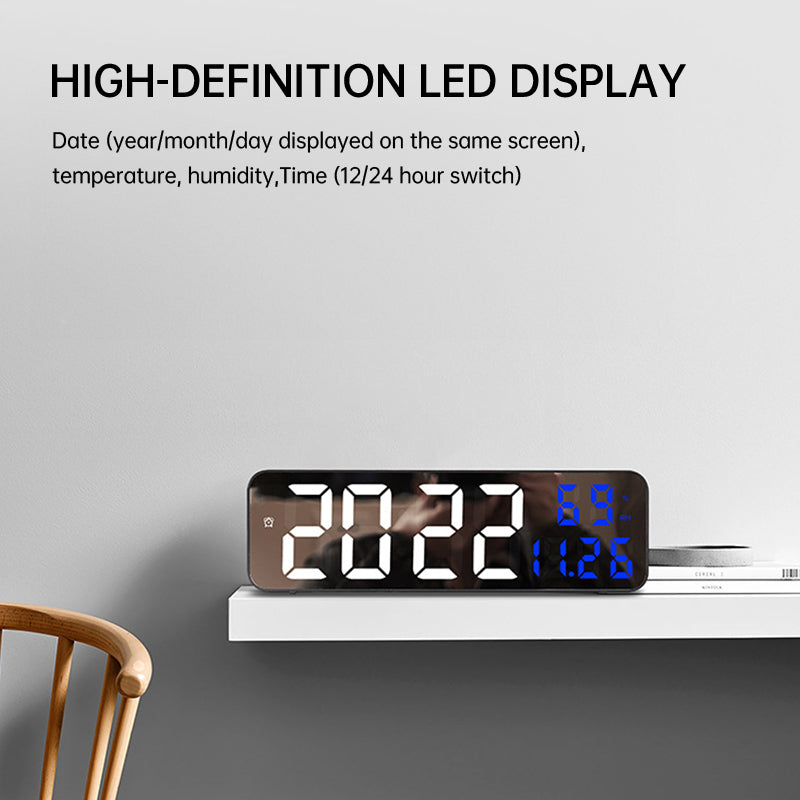 9-Inch Digital Wall Clock: Temp/Humid, Night Mode, Snooze, 12/24H, USB Plug-in LED Alarm Clock