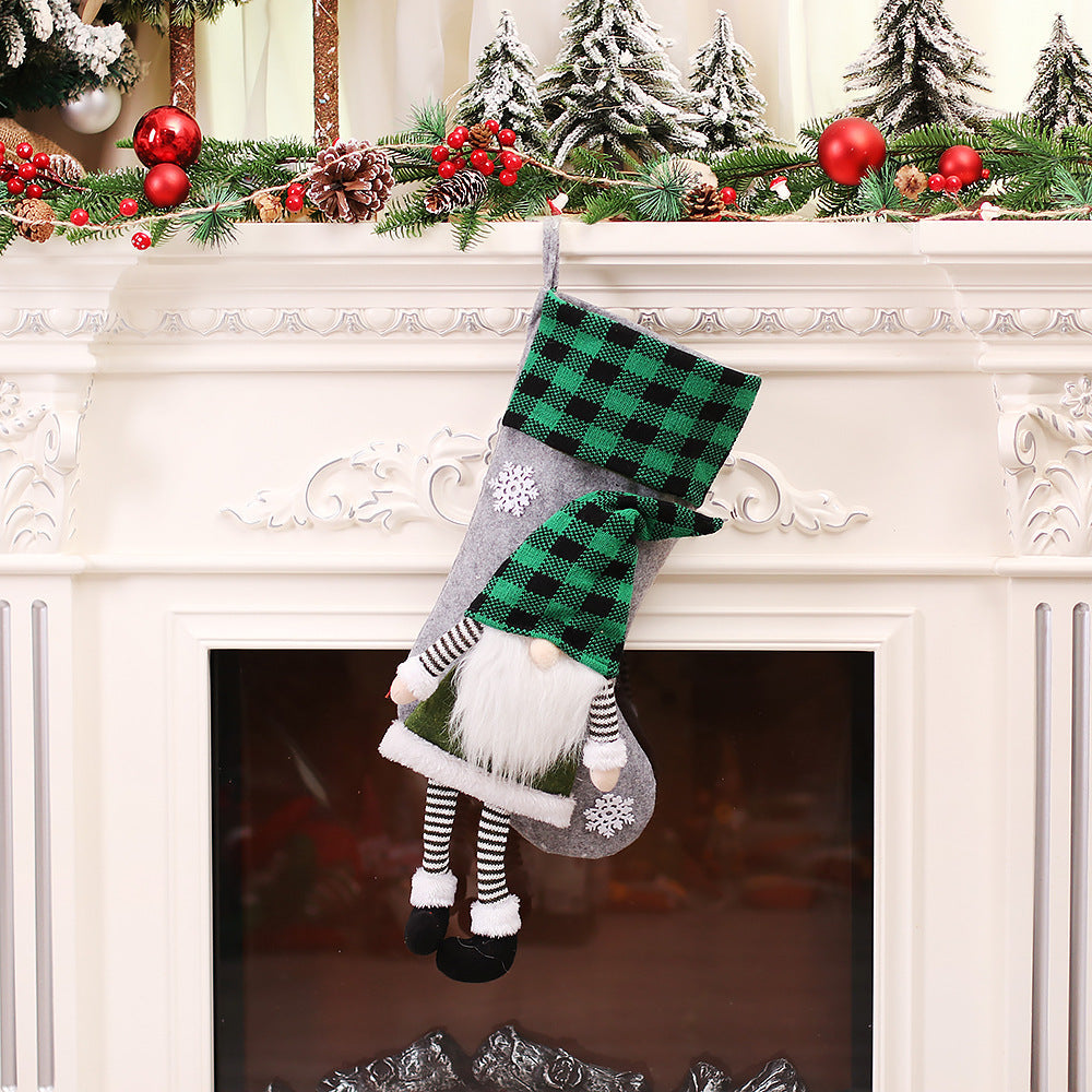 Christmas Day Decoration Red Black White Grid Faceless Forester Christmas Socks Dwarf Hanging Doll Candy Gift Bag