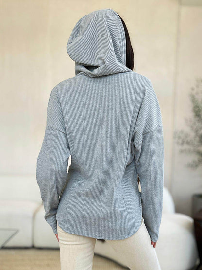 Culture Code Full Size Ribbed Zip Up Hooded Jacket