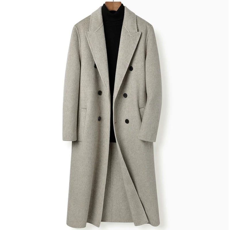 New Double Breasted Knee Length Wool Coat
