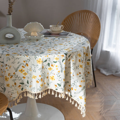 Pure Cotton Literary Nordic Japanese Tassel Tablecloth Printing Cover Towel Broken Flower Rectangular Tablecloth