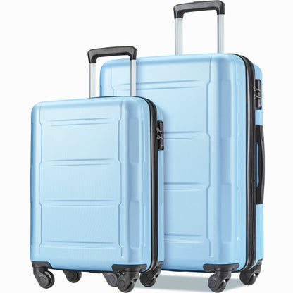 Expanable Spinner Wheel 2 Piece Luggage Set ABS Lightweight Suitcase with TSA Lock 20inch+28inch Light Blue + Plastic