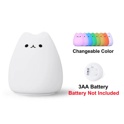 Touch Night Light Colorful Cat Silicone Animal Light Led Cartoon Lamp Bedroom Decoration Lights Bedside Lighting