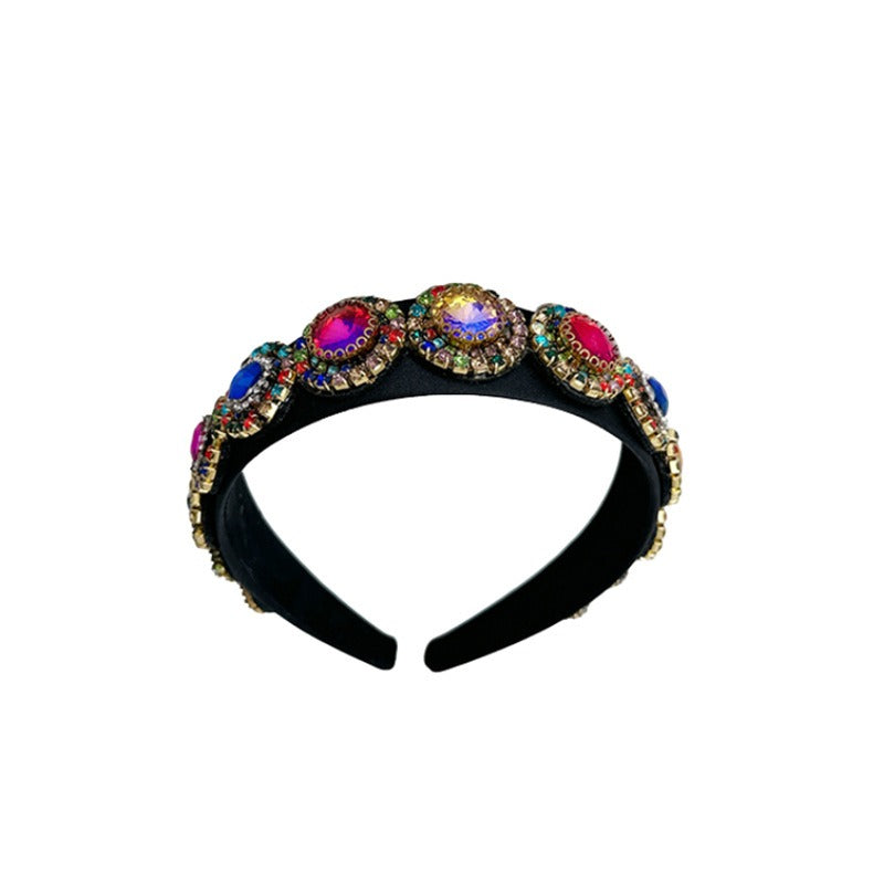 Fashionable glass inlaid diamond wide edge sponge hair hoop