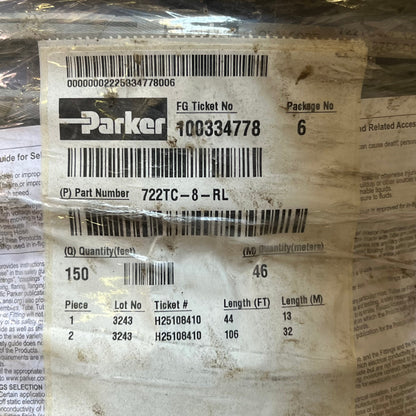 PARKER Hydraulic Hose 4000 PSI 1/2" I.D 100 ft Black 722TC-8-RL