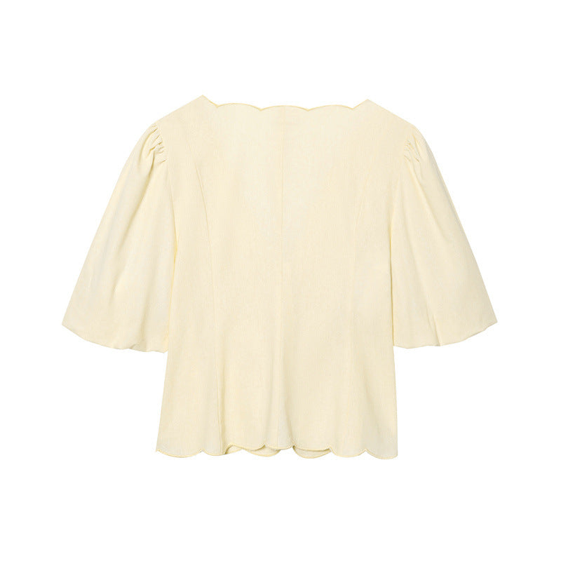 Elegant Solid Color Bubble Sleeve Blouse and Long Pants  Style Fashion Casual Loose Fit