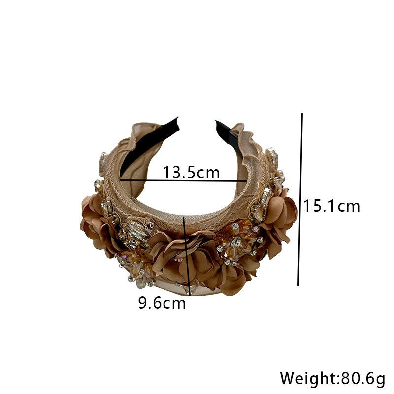 Fabric Flower Heavy Industry Wide Edge Crystal Super Immortal Women's Headband Headwear