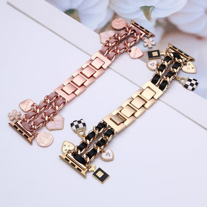 For Iwatch Strap Xiaoxiang Style Iwatch6543 Generation Denim Chain Metal BraceletXiaoxiang Style Strap