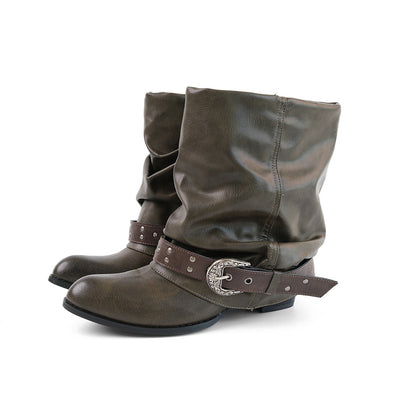Niche Designs Pleated Western Denim Booties Women