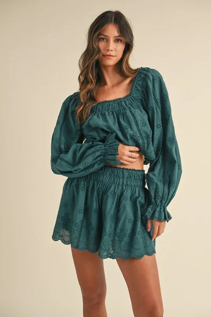 MABLE Embroidered Scalloped Lace Top and Short Set