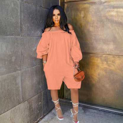 Off-shoulder Fashionable Loose-fitting Solid-color Jumpsuit