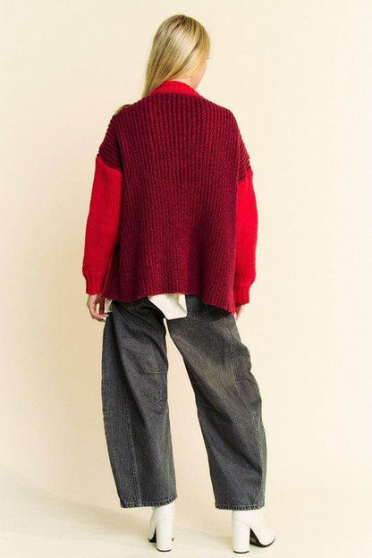 Davi & Dani Cable-Knit Color Block Open Front Cardigan Cozy