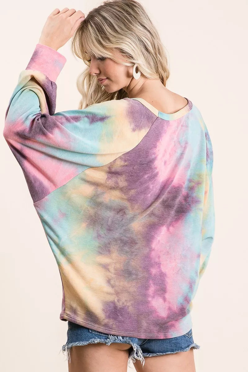 BiBi Tie Dye Terry Top With Dolman Sleeves
