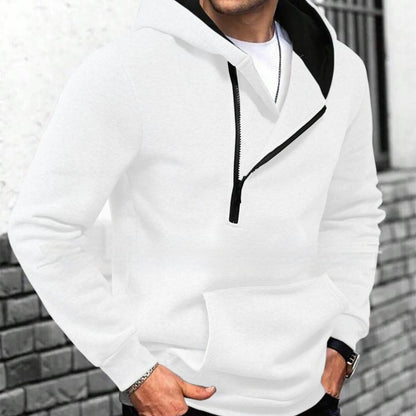 Color-block Hooded Sweatshirt For Men With A Half-zip