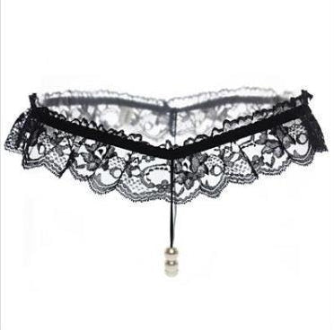 Sexy Lace Pearl Massage Opening Underpants