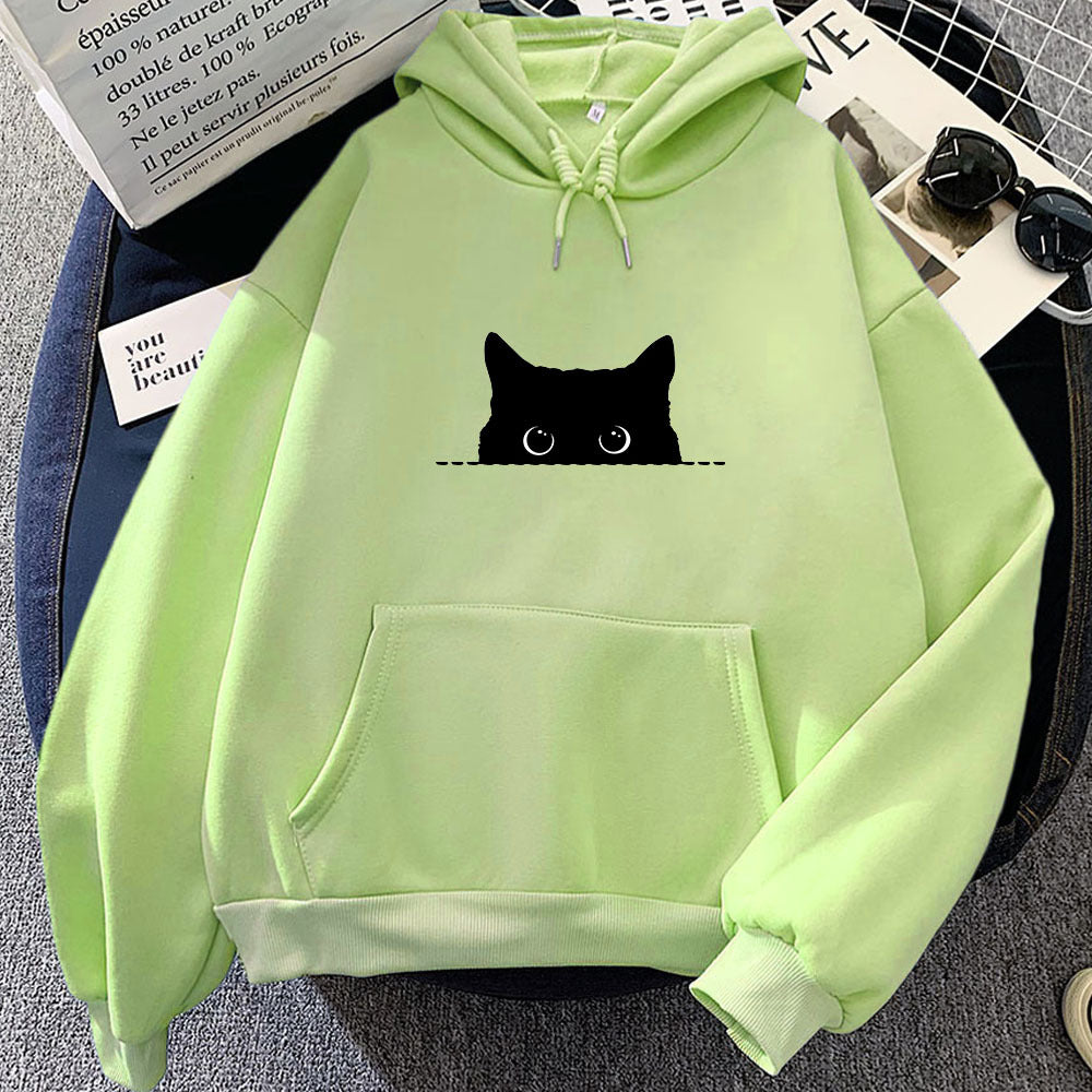 Black Cat Stare Cartoon Womens Hoodie