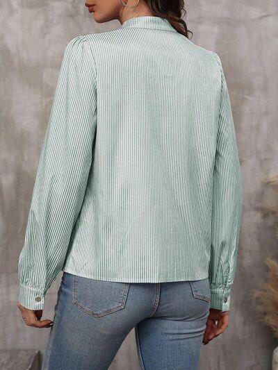 Striped Tie Neck Long Sleeve Shirt for Women Casual Wear