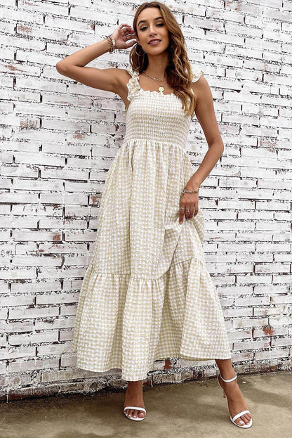 Plaid Ruffle Strap Square Neck Dress for Casual Style