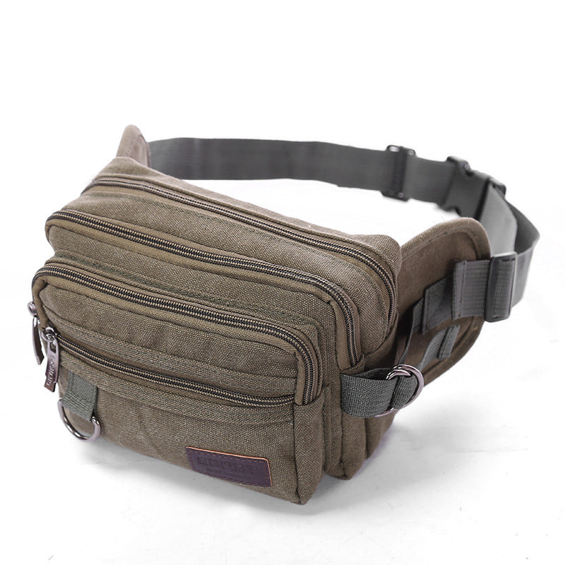 Canvas Fanny Pack with 4-Zipper Pockets