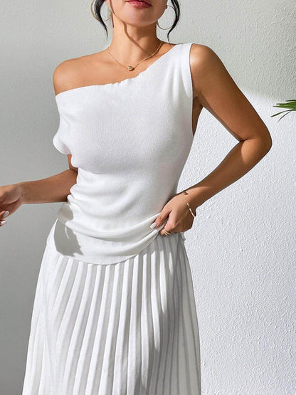 Single Shoulder Short Sleeve Knit Top for Women Fashion