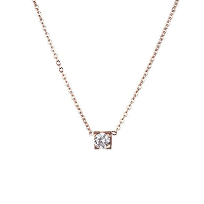 Simple Four-claw Single Diamond Pendant Female Temperament Titanium Steel Necklace
