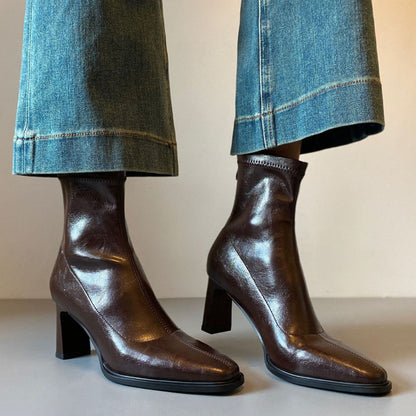 High Heel Boots Soft Leather Pointed-toe Skinny