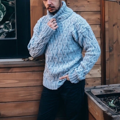 Mens Solid-Color Fashionable Trendy Turtleneck Knitted Sweater