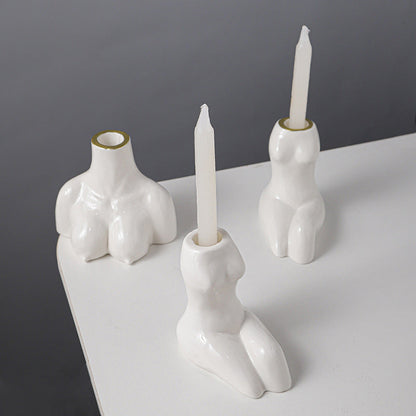 Creative Body Art White Candle Cup Hotel Desktop Simple Ceramic Ornaments