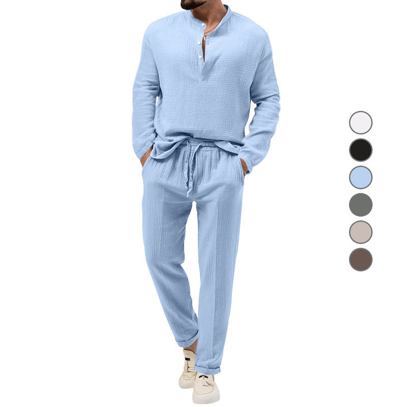 Solid Color Casual T-shirt Long Sleeve Shirt Trousers Set