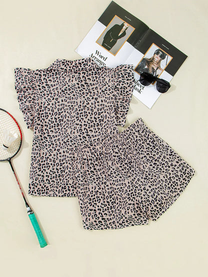 Leopard Print Cap Sleeve Top and Shorts Summer Set