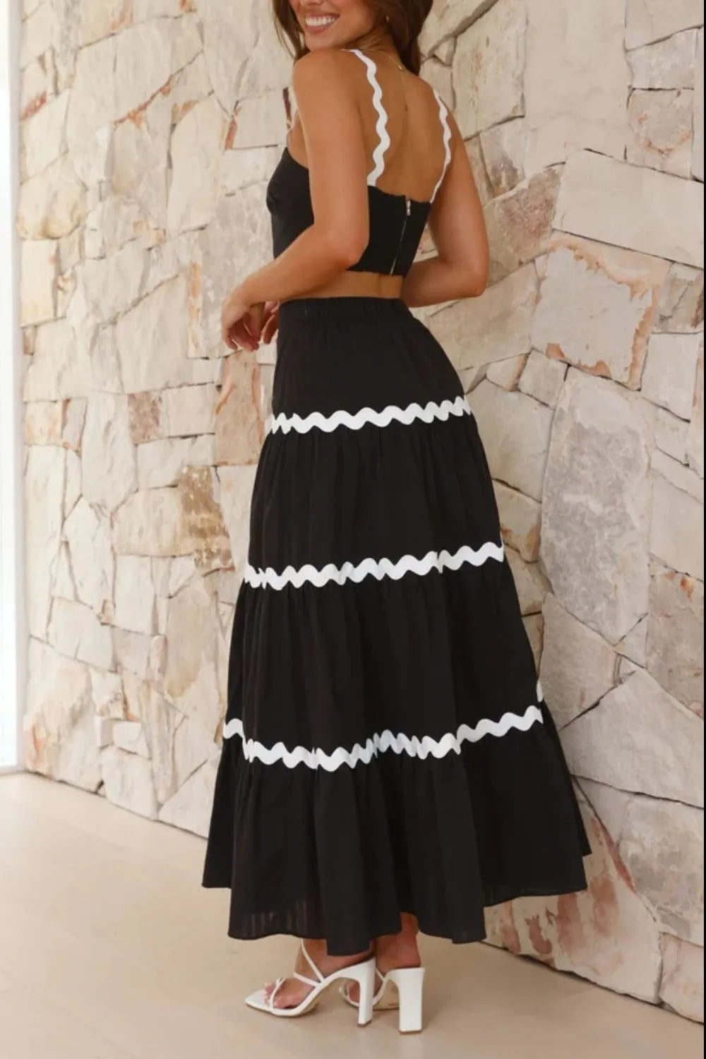 Contrast Trim Cami and Maxi Skirt Set