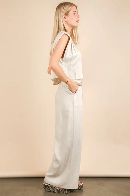 VERY J Solid Woven Top & Pants Set