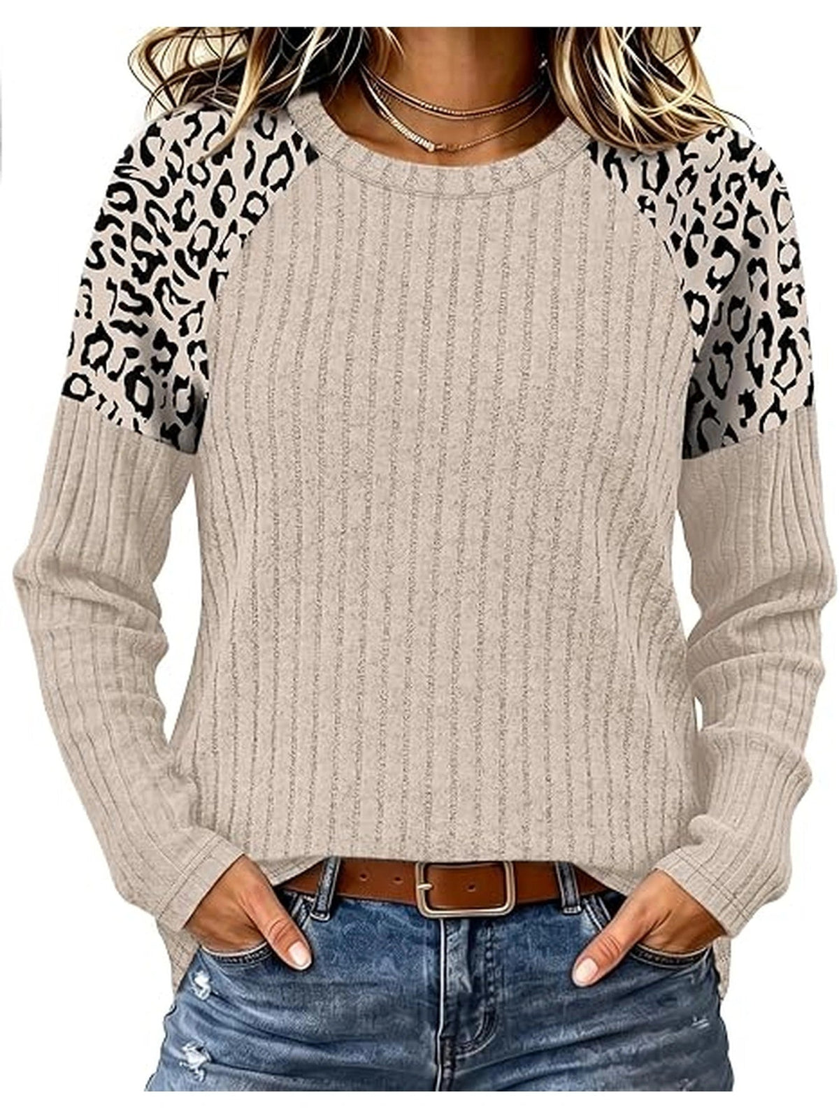 Women's Jacquard Sweater Loose-fitting Round-neck Top