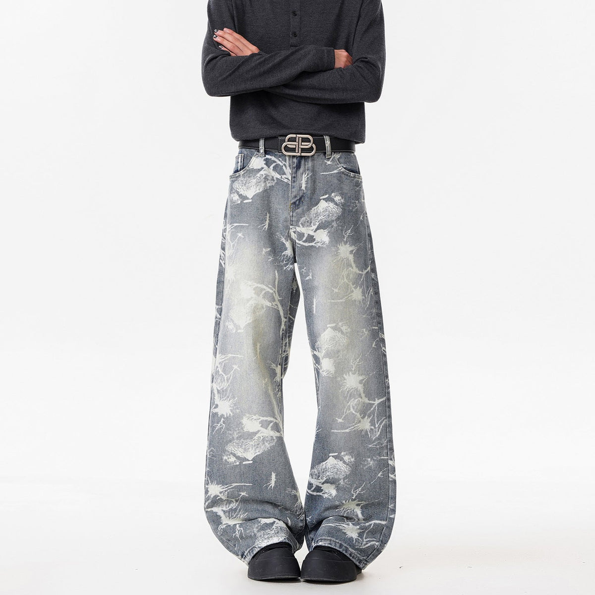 American-style Fashionable Jacquard Denim Jeans For Men